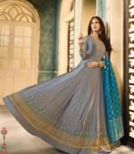 Grey Satin Georgette Embroidered Gown - Image 3