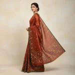 Rust Jute Silk linen saree - Image 3