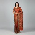 Rust Jute Silk linen saree - Image 4