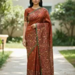 Rust Jute Silk linen saree