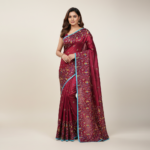 Dark Pink Jute Silk linen saree - Image 3