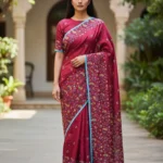 Dark Pink Jute Silk linen saree