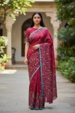Dark Pink Jute Silk linen saree