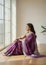 Purple Tissue linen saree - Image 3