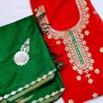 Red Chanderi Gotta Patti Kurta with Green Dupatta