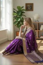 Purple Malai Silk Saree - Image 3