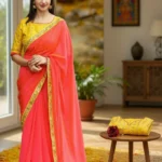 Orange Georgette Zari work Saree