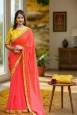 Orange Georgette Zari work Saree