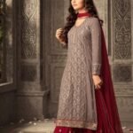 Mauve & Red Georgette Sharara