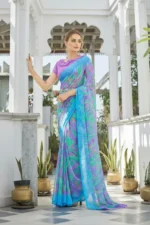 Blue printed Chiffon saree - Image 2