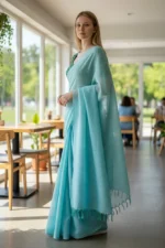 Light Blue Shimmer Georgette Saree - Image 2