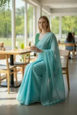 Light Blue Shimmer Georgette Saree