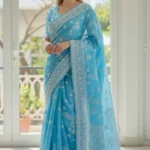 Sky Blue Tepchi Chikankari Saree