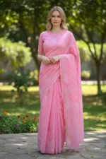 Powder Pink Chikankari Saree