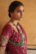 Maroon & green Patola Silk Saree - Image 2