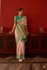 Peach & green georgette silk saree - Image 4
