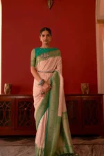 Peach & green georgette silk saree