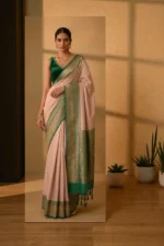 Peach & green georgette silk saree - Image 3