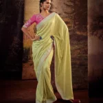 Light yellow green heavy georgette silk saree