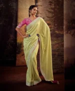 Light yellow green heavy georgette silk saree