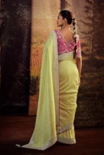 Light yellow green heavy georgette silk saree - Image 2