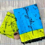 Blue and Yellow Mul Cotton saree - Image 3