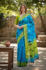 Blue and Yellow Mul Cotton saree