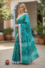 Green and Yellow Mul Cotton saree